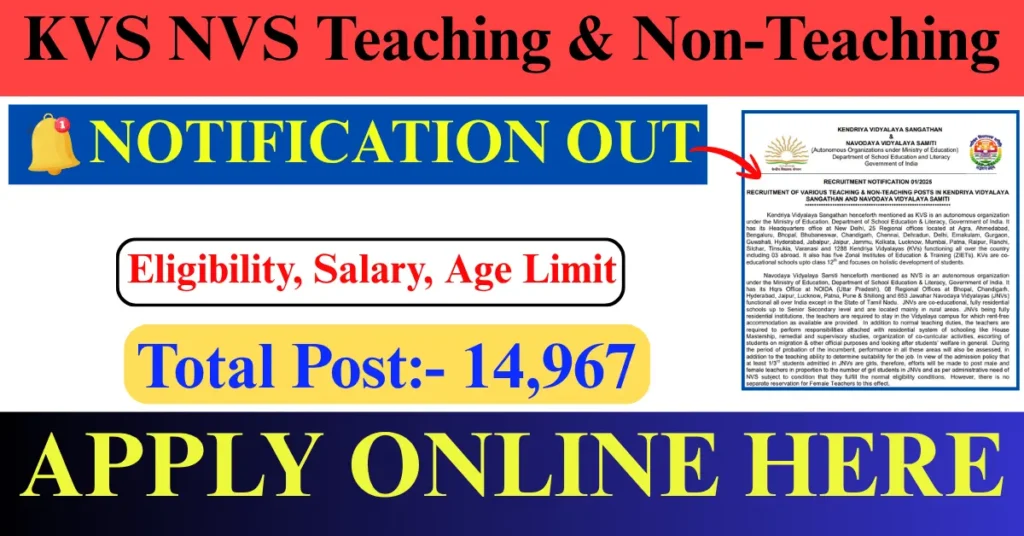 KVS NVS Teaching & Non-Teaching 2025 Notification